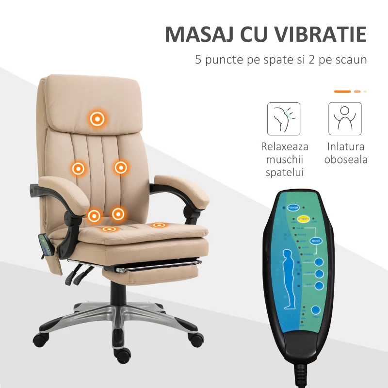 Vinsetto scaun de birou cu masaj, 67x69x106.5-114.5 cm, bej