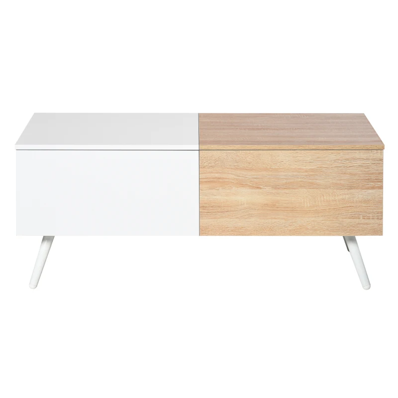 HOMCOM Tavolino da Salotto Stile Nordico con 2 Cassetti, Mobiletto Moderno Casa e Ufficio, Bianco e Rovere, 110x50x45cm