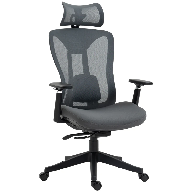 Vinsetto Office Chair Computer Chair 135° Tilt Function, Height Adjustable, 70 cm x 66 cm x 120-128 cm, Grey