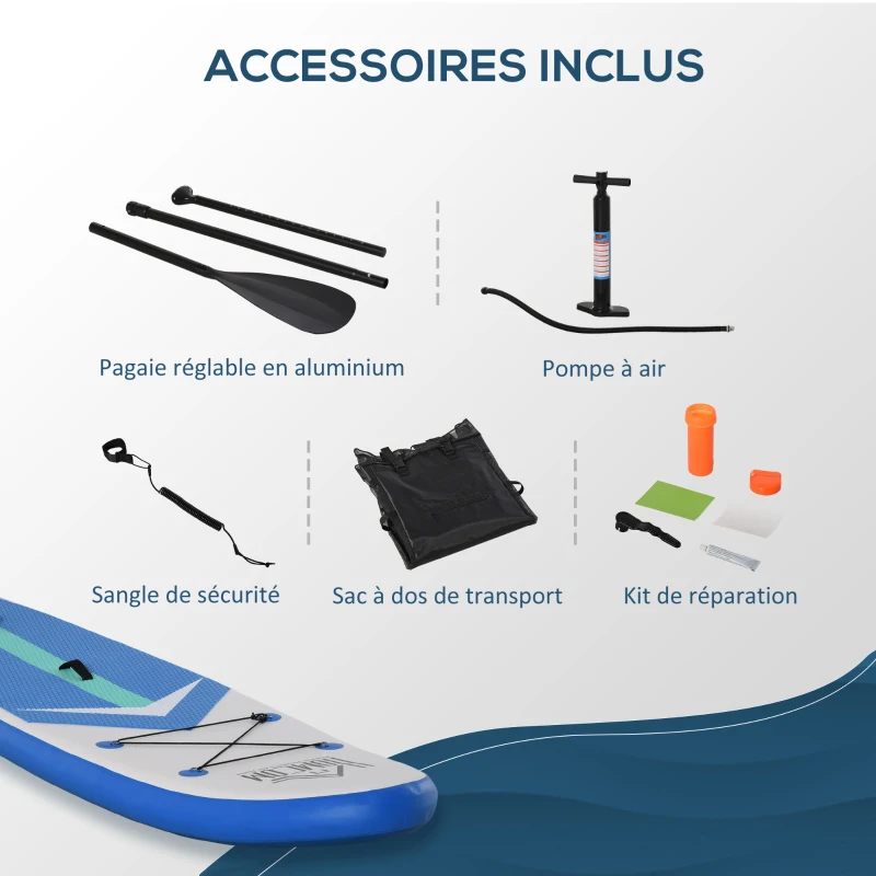 HOMCOM Stand up paddle gonflable surf planche de paddle pour adulte dim. 320L x 80l x 15H cm nombreux accessoires fournis PVC