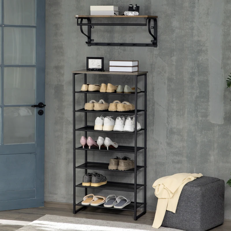 HOMCOM 8-Tier Shoe Rack, Shoe Storage Organizer with Mesh Shelves, Free Standing Shoe Shelf Stand for 21-24 Pairs of Shoes for Entryway, Hallway, Closet, Grey