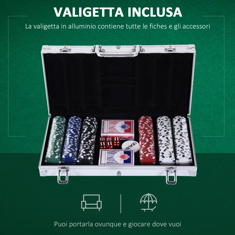 HOMCOM Valigetta Poker Professionale in Alluminio, Set Poker con 300 Fiches e 2 Mazzi per Texas hold'em e Blackjack