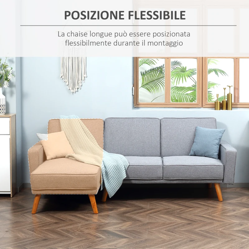 HOMCOM Divano Letto Angolare con Penisola Componibile Schienale Reclinabile e Struttura in Legno in Tessuto Grigio