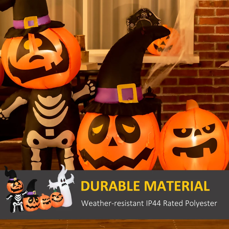 HOMCOM 8.5ft Inflatable Halloween Skeleton Pumpkin Ghost and White Ghost with Three Pumpkins, Blow-Up Outdoor LED Display for Garden, Party, Holiday