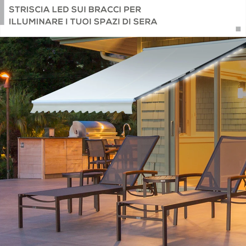 Outsunny Tenda da Sole a Bracci con Apertura Automatica, Telecomando e Luci a LED, Beige 250x200cm