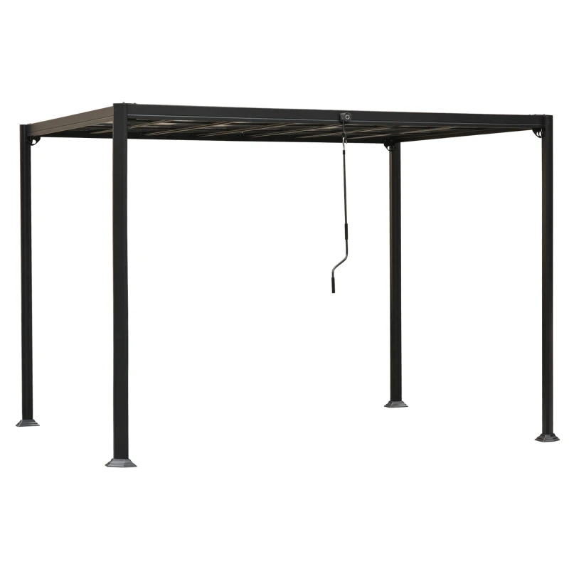 Outsunny Pergola Gazebo da Giardino 3x3m con Tetto Apribile in Alluminio e Policarbonato, Grigio