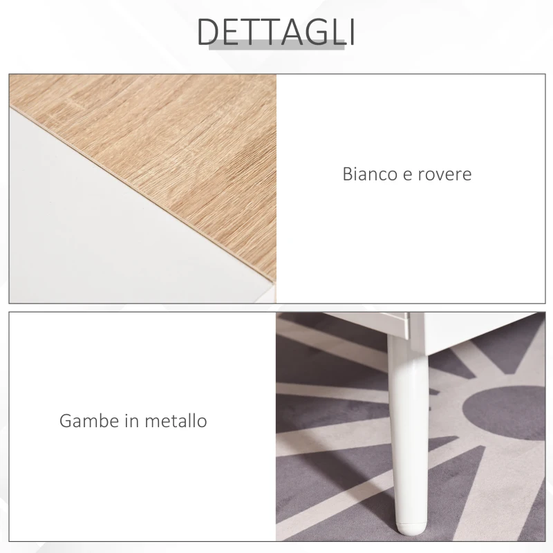 HOMCOM Tavolino da Salotto Stile Nordico con 2 Cassetti, Mobiletto Moderno Casa e Ufficio, Bianco e Rovere, 110x50x45cm