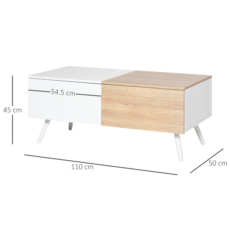 HOMCOM Tavolino da Salotto Stile Nordico con 2 Cassetti, Mobiletto Moderno Casa e Ufficio, Bianco e Rovere, 110x50x45cm