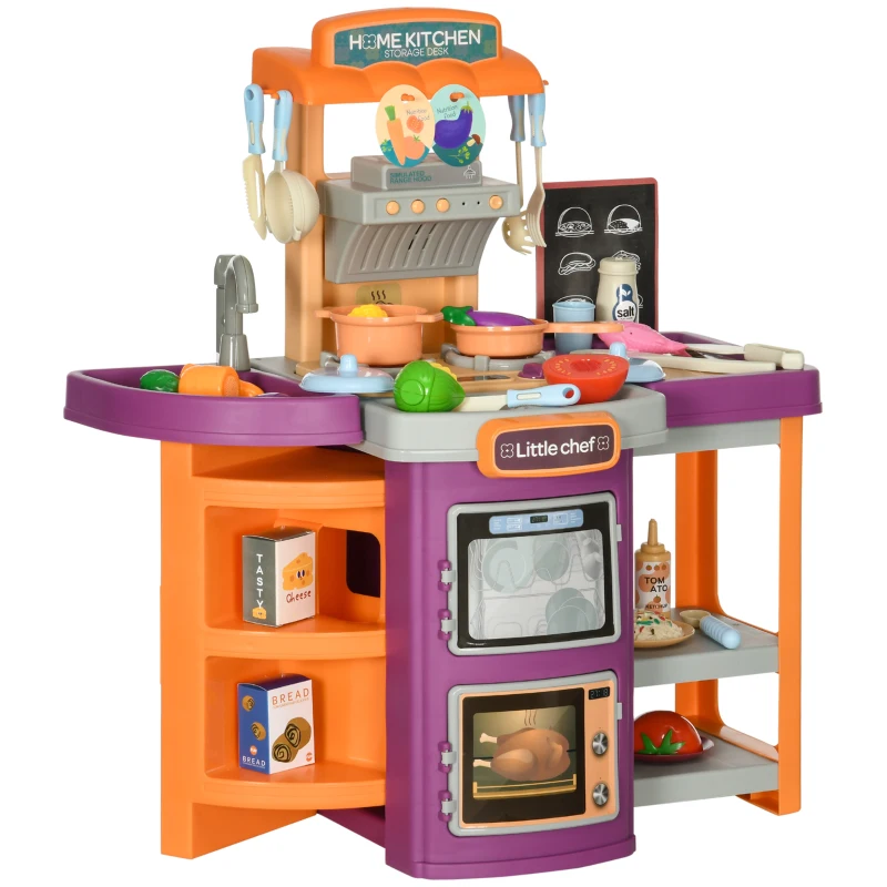 AIYAPLAY Cucina Giocattolo per Bambini 3-6 Anni Pieghevole con Accessori, Suoni e Luci, 52x29x61 cm