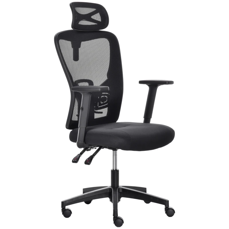 Vinsetto Chaise Bureau Ergonomique Fauteuil de Bureau Grand Confort avec Appui-tête et Dossier inclinable Hauteur Assise réglable Tissu Maille Noir