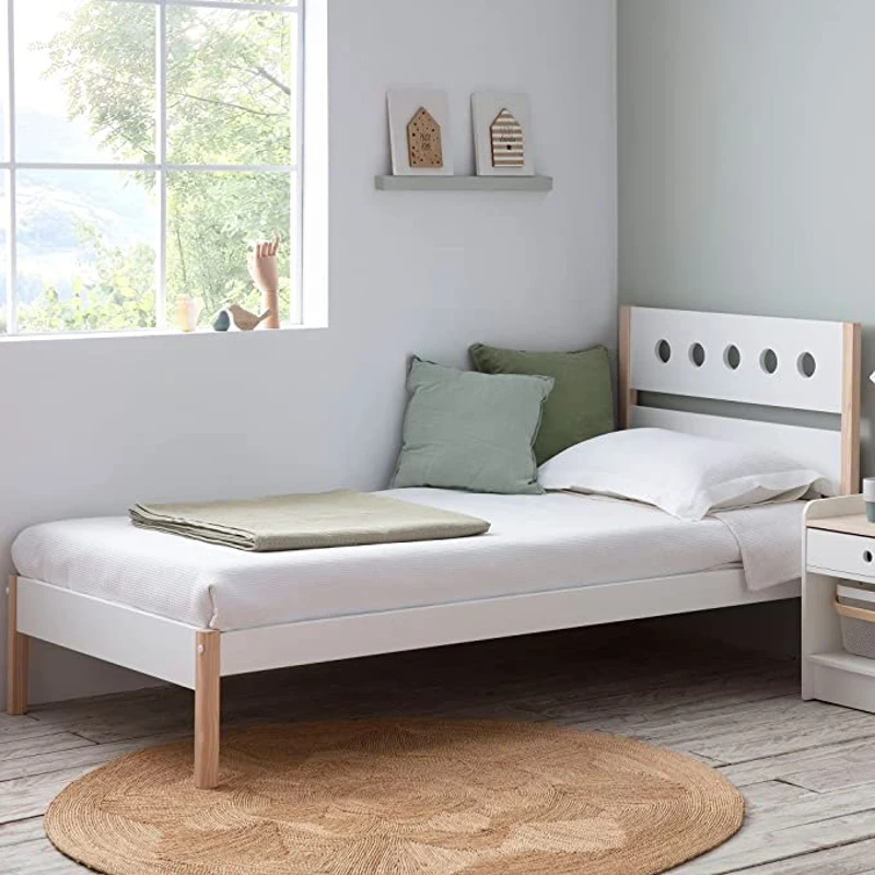 HOMCOM Lit Enfant 90 x 190 cm - Structure lit avec tête de lit et sommier à Lattes Inclus - pin Massif MDF Classe E1 Blanc