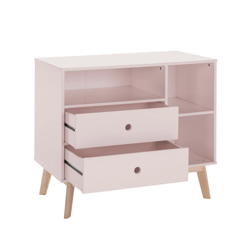 HOMCOM Commode 2 tiroirs 3 niches pour Enfant dim. 90L x 50,8l x 80,1H cm MDF Rose Bois Massif pin