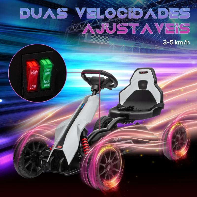 HOMCOM Go Kart Elétrico para Crianças Kart a Bateria 12V Velocidade Ajustável 3-5 km/h e Cinto de Segurança 100x58x58,5 cm Branco