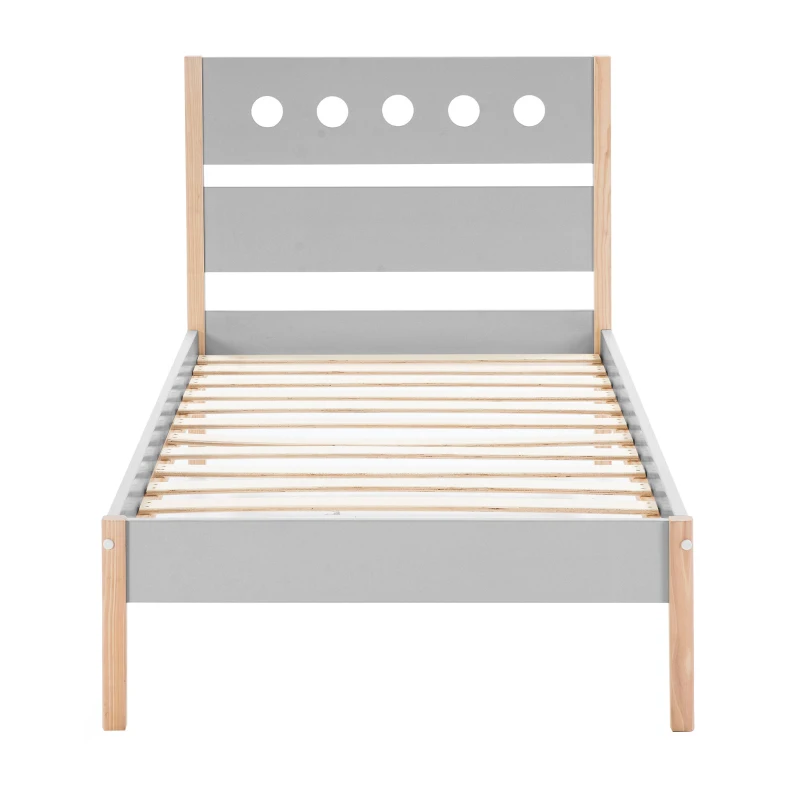 HOMCOM Lit Enfant 90 x 190 cm - Structure lit avec tête de lit et sommier à Lattes Inclus - pin Massif MDF Classe E1 Gris Clair