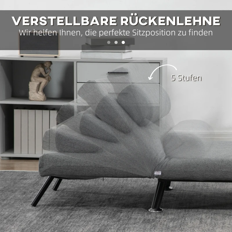 HOMCOM Opklapbed, slaapstoel, verstelbare rugleuning, staal, linnenlook, zwart, 75 x 70 x 75 cm(m-4)