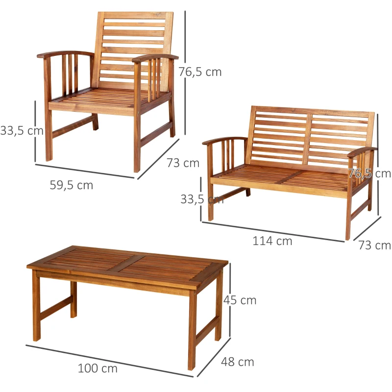 Outsunny 4er-Set Gartenmöbel Holz Sitzgruppe Garnitur Lounge mit Kissen Tisch Sessel Braun 3–4 Personen