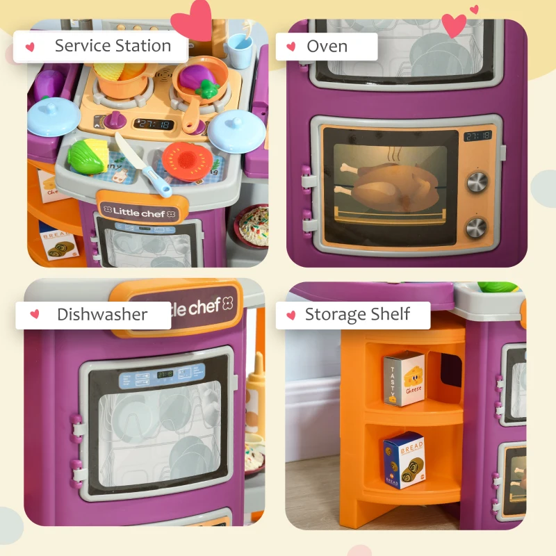 AIYAPLAY Cucina Giocattolo per Bambini 3-6 Anni Pieghevole con Accessori, Suoni e Luci, 52x29x61 cm
