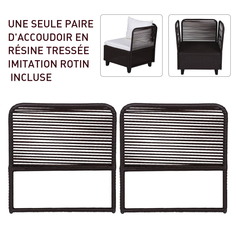 Outsunny Lot de 2 accoudoirs Salon de Jardin dim. 63L x 60l cm (épaisseur : 2,5 cm) résine tressée Chocolat