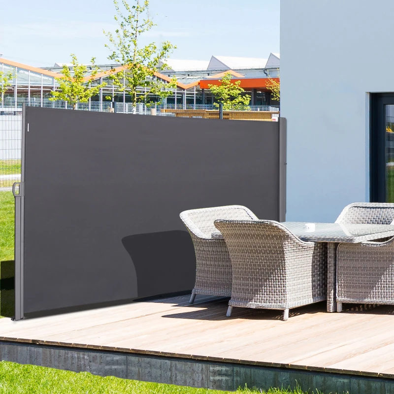 Outsunny Store latéral Brise-Vue paravent rétractable dim. 3L x 1,6H m alu. Polyester imperméable Anti-UV Haute densité 180 g/m² Gris