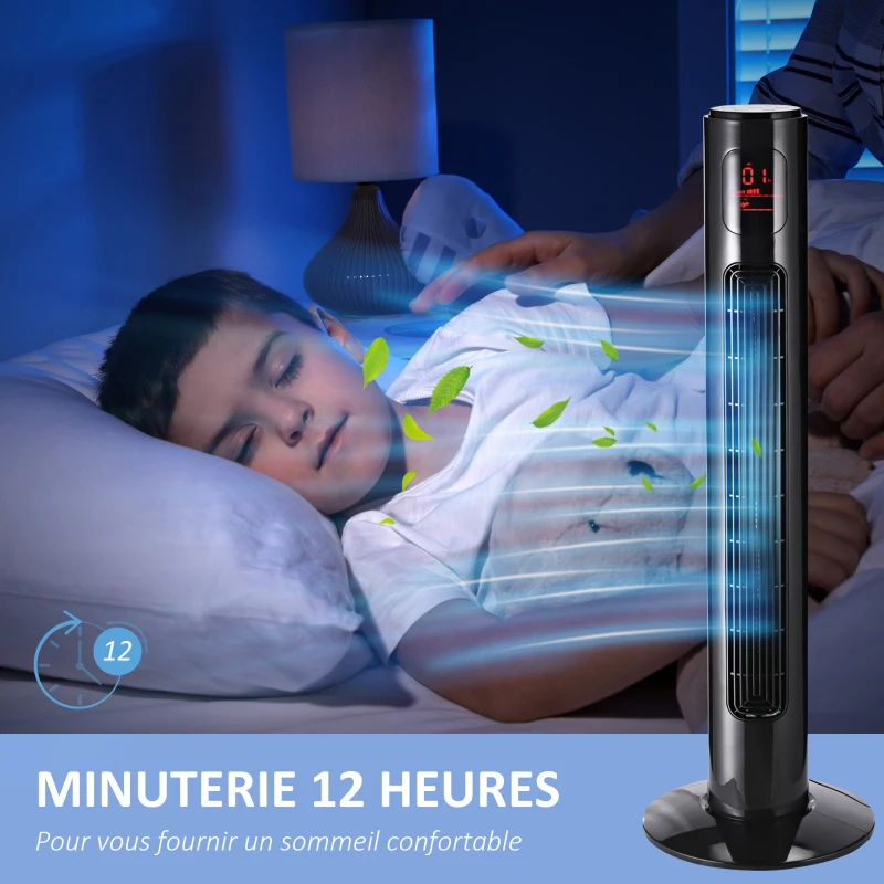 HOMCOM Ventilateur colonne silencieux 45 W 3 modes 3 vitesses télécommande oscillant 70° minuterie et affichage LED 96 cm noir