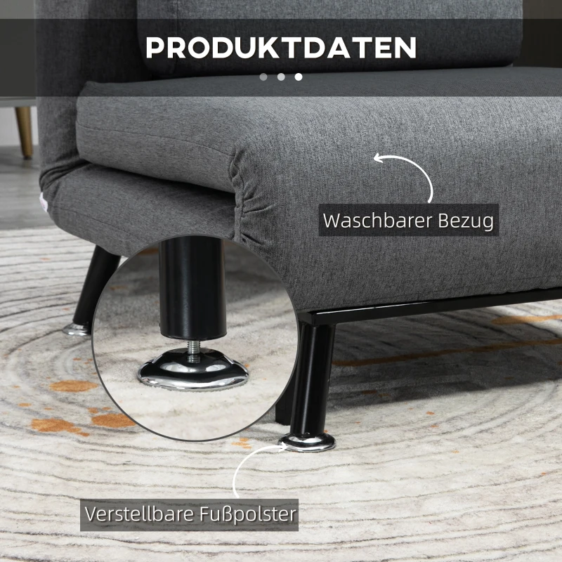 HOMCOM Opklapbed, slaapstoel, verstelbare rugleuning, staal, linnenlook, zwart, 75 x 70 x 75 cm(m-7)