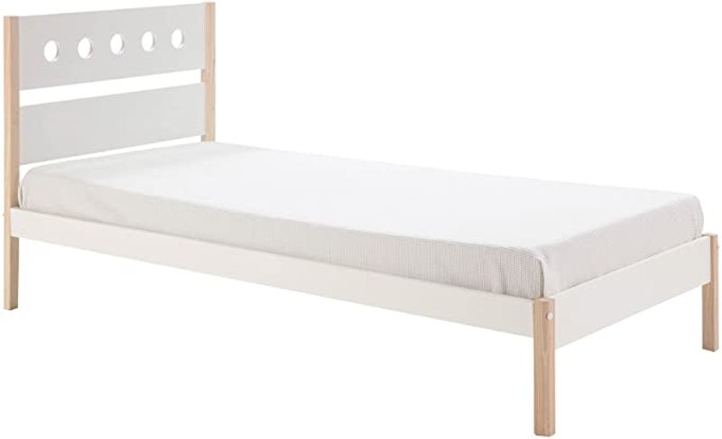 HOMCOM Lit Enfant 90 x 190 cm - Structure lit avec tête de lit et sommier à Lattes Inclus - pin Massif MDF Classe E1 Blanc