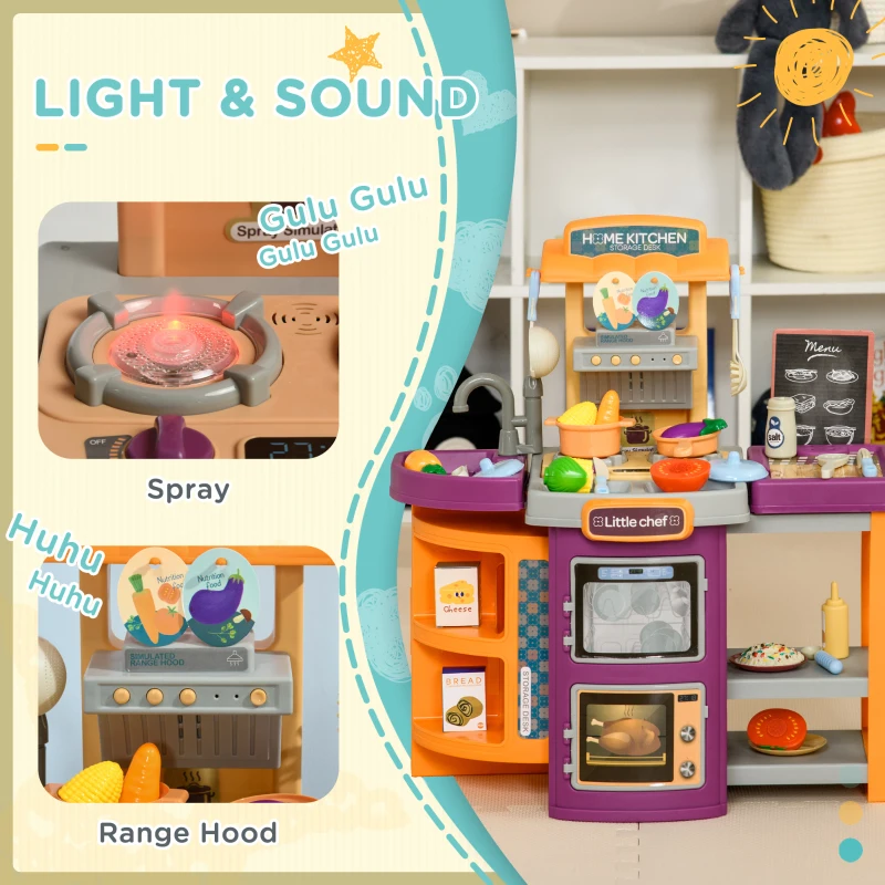 AIYAPLAY Cucina Giocattolo per Bambini 3-6 Anni Pieghevole con Accessori, Suoni e Luci, 52x29x61 cm