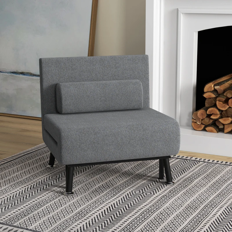 HOMCOM Opklapbed, slaapstoel, verstelbare rugleuning, staal, linnenlook, zwart, 75 x 70 x 75 cm(m-2)