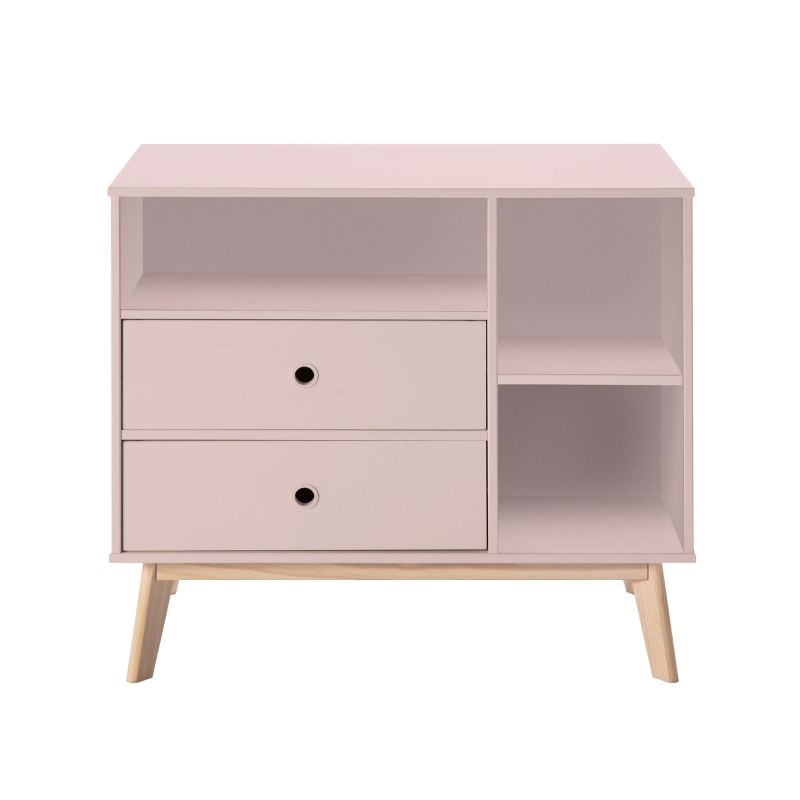HOMCOM Commode 2 tiroirs 3 niches pour Enfant dim. 90L x 50,8l x 80,1H cm MDF Rose Bois Massif pin
