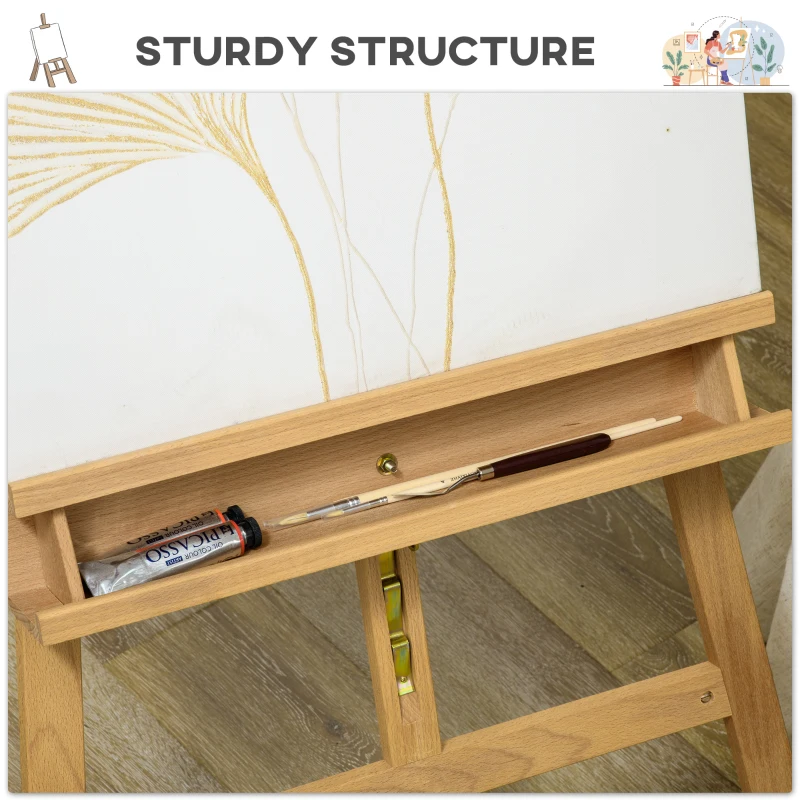 Vinsetto Sevalet pentru Pictura Pliabil din Lemn de Fag cu Inaltime si Inclinare Reglabile, 65x110x180-235 cm, Lemn natur
