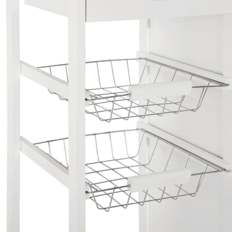 HOMCOM Carrinho de Cozinha de madeira com porta de vidro e 2 prateleiras e 4 rodinhas Branco 70x37x85 cm