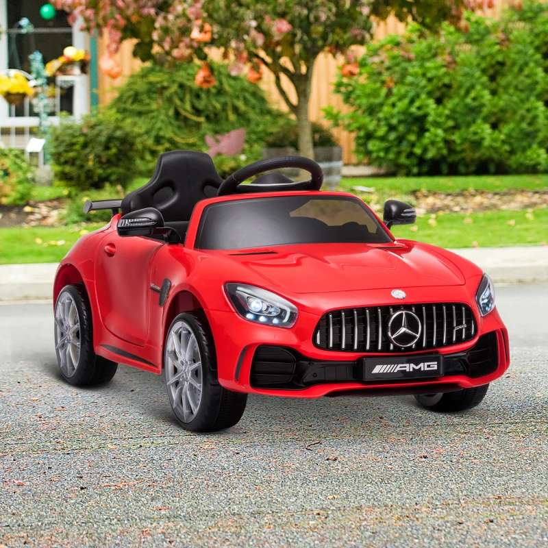 HOMCOM Masinuta Electrica pentru Copii 12V cu Licenta Mercedes-AMG GTR, Viteza 3-5km/h si Telecomanda, 105x58x45 cm, Rosu