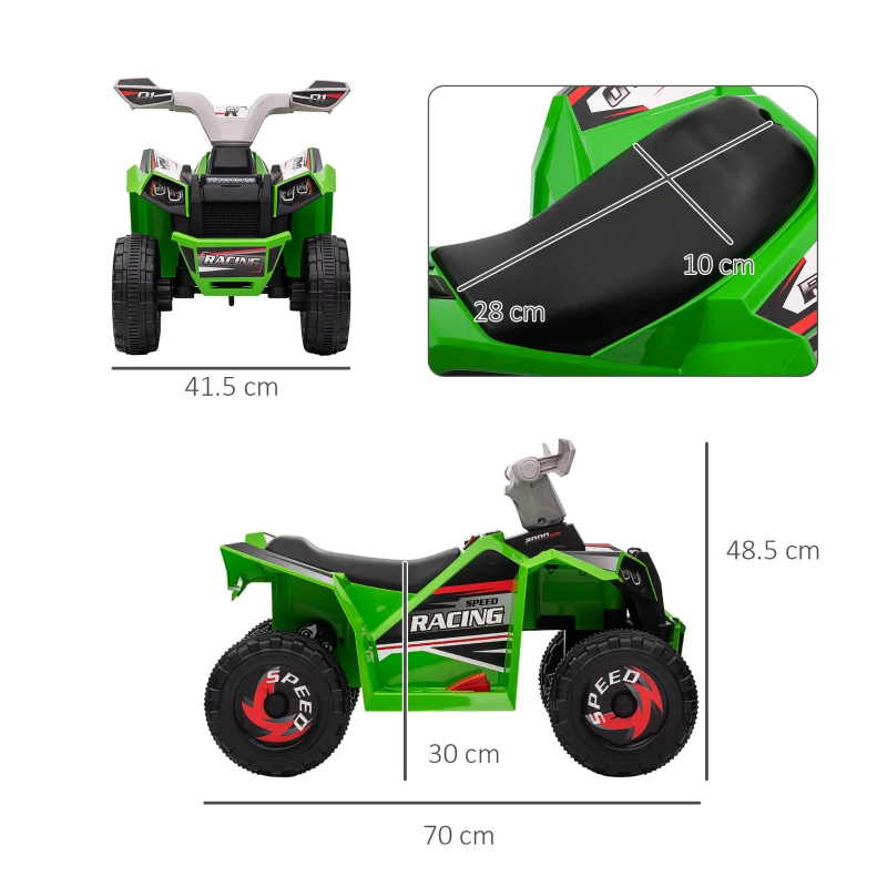 HOMCOM Quad pentru Copii 18-36 de luni din PP si Metal cu Roti Rezistente si Viteza max 2.5 km/h, 70x41.5x48.5 cm, Verde Gri si Negru