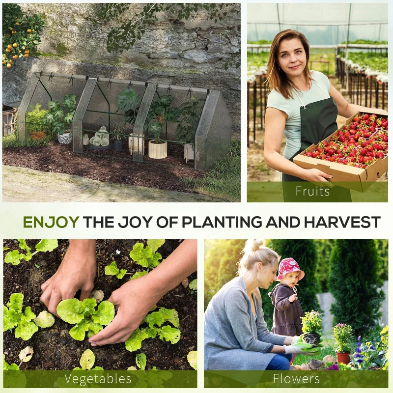 Outsunny Sera de Gradina tip Tunel din PE pentru Plante si Flori cu Margini Extinse si Usi cu Fermoar 295x100x80 cm, Alb lucios