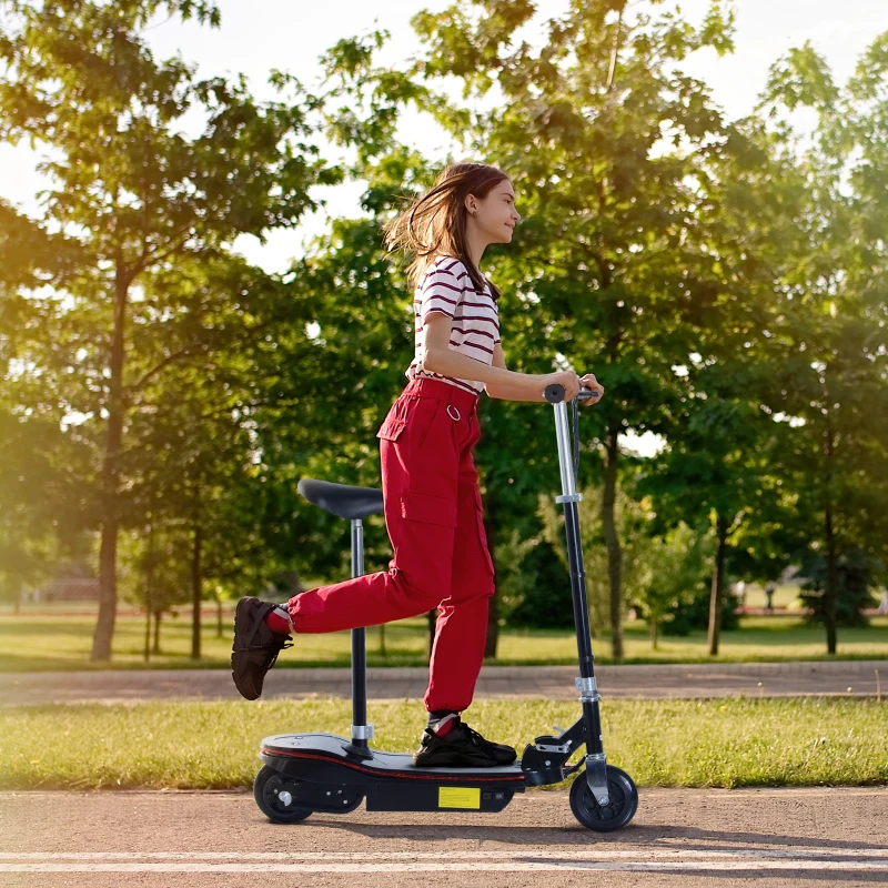 HOMCOM Patinete Eléctrico Plegable para Niños y Adolescentes de +7 Años Scooter con Luz LED Manillar Ajustable en Altura y Asiento Opcional Velocidad Max. de 10 km/h Carga 70 kg 76x38x80-96 cm Negro