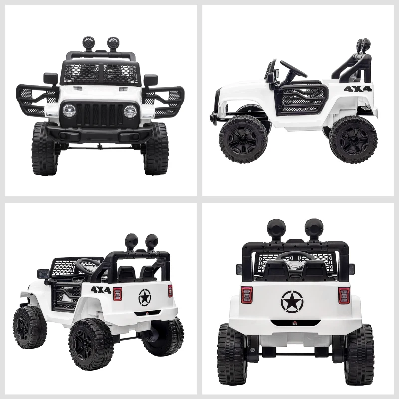 HOMCOM Masina Electrica pentru Copii Jeep Off-Road cu Telecomanda, 2 Viteze 3-5km/h, 100x65x72 cm, Alb(m-8)