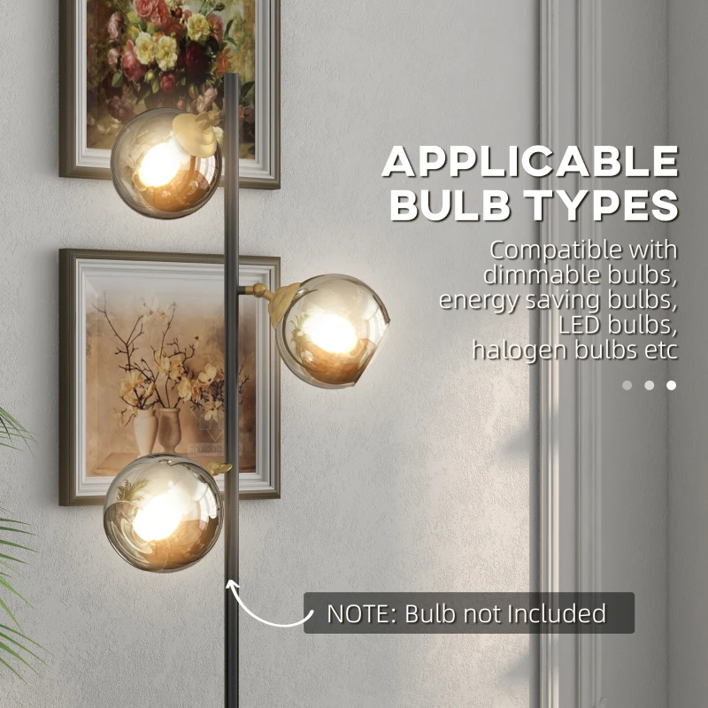 Homcom Lampa Podea cu 3 Lumini – Moderna cu Abajur Glob