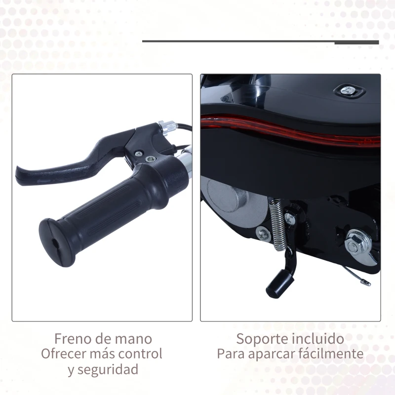 HOMCOM Patinete Eléctrico Plegable para Niños y Adolescentes de +7 Años Scooter con Luz LED Manillar Ajustable en Altura y Asiento Opcional Velocidad Max. de 10 km/h Carga 70 kg 76x38x80-96 cm Negro