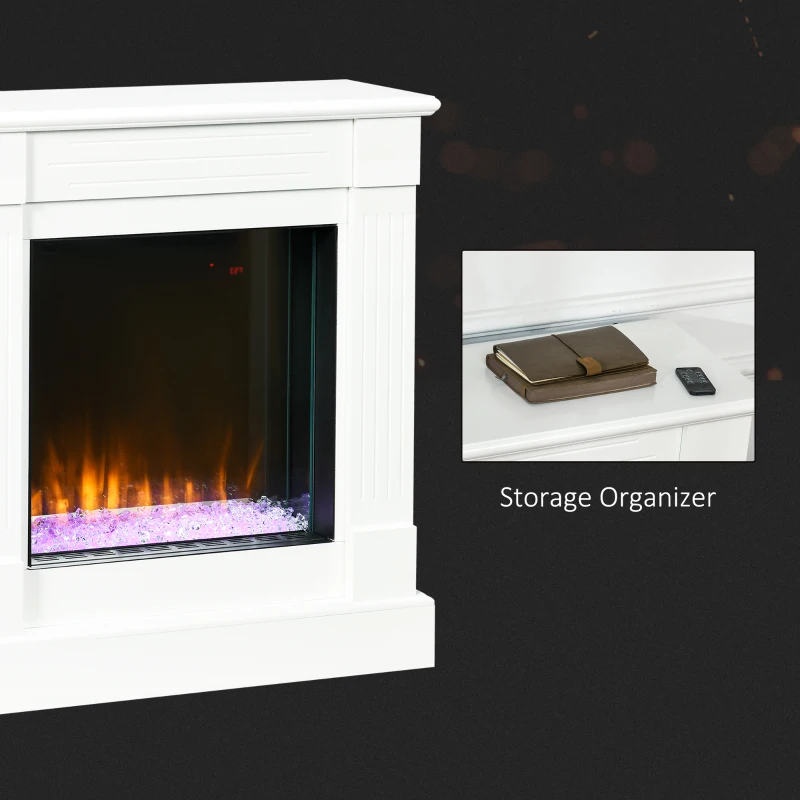 HOMCOM Electric Fireplace Suite with 92cm Surround, Freestanding Electric Fire with Realistic Flame Effect and Remote Control, 1&2kW, Overheat Protection, 12H and Weekly Timer, Eco Mode, White