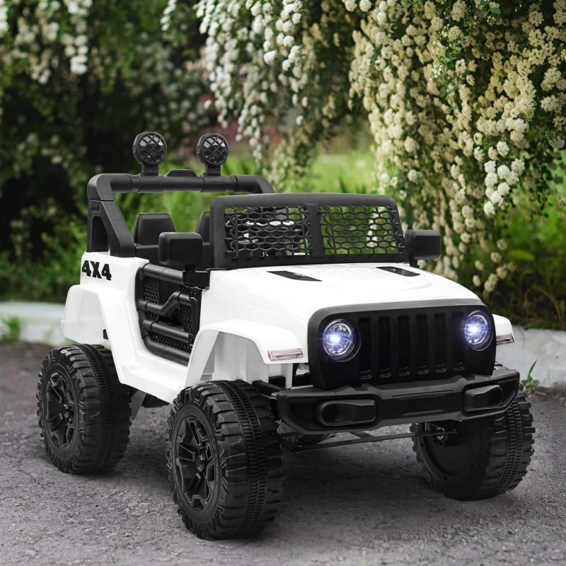 HOMCOM Masina Electrica pentru Copii Jeep Off-Road cu Telecomanda, 2 Viteze 3-5km/h, 100x65x72 cm, Alb(m-2)