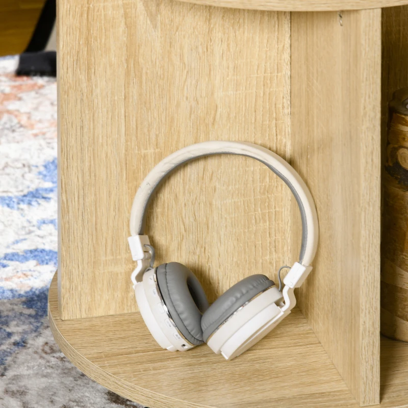 HOMCOM Set de 2 Mese de Cafea Rotunde, Set de Mese cu Masa de Cafea din Sticla, Noptiera pe Roti cu 4 Rafturi de Depozitare, Mese Laterale Moderne pentru Camera de Zi, Auriu, Stejar