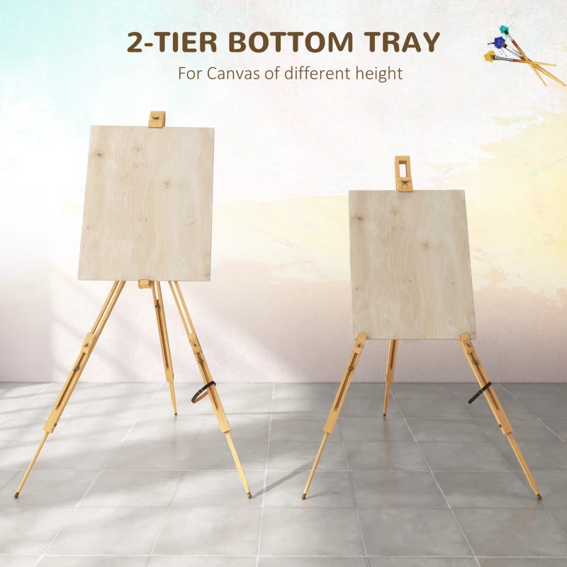 Vinsetto Sevalet pentru Pictura Pliabil din Lemn de Fag cu Inaltime si Inclinare Reglabile, 93x84x183 cm, Lemn natur