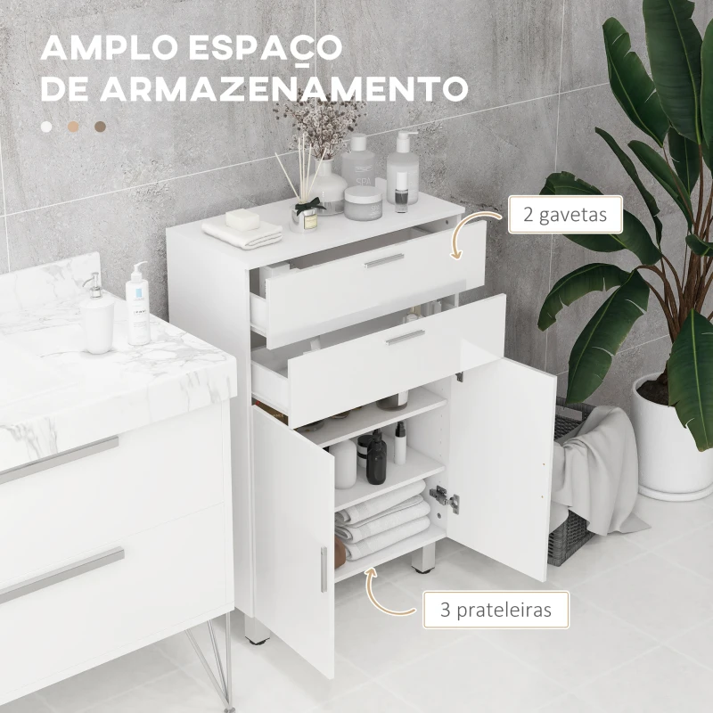 kleankin Móvel Auxiliar Casa de Banho 2 Gavetas e Armário 60x30x93 cm Branco