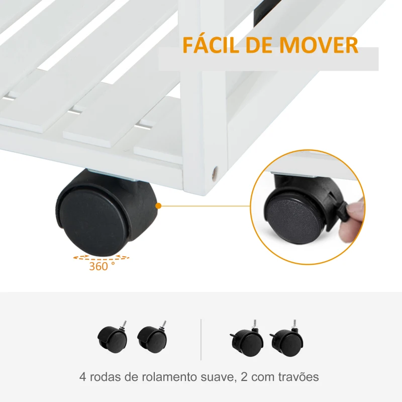 HOMCOM Carrinho de Cozinha de madeira com porta de vidro e 2 prateleiras e 4 rodinhas Branco 70x37x85 cm