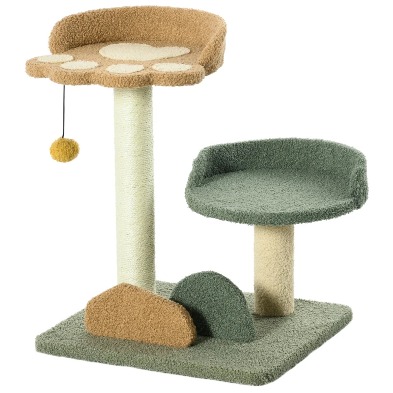 PawHut Copac de Zgariat pentru Pisici cu 2 Platforme Patut, Minge atarnata si Acoperie cu Catifea, 43x39x52cm, Multicolor