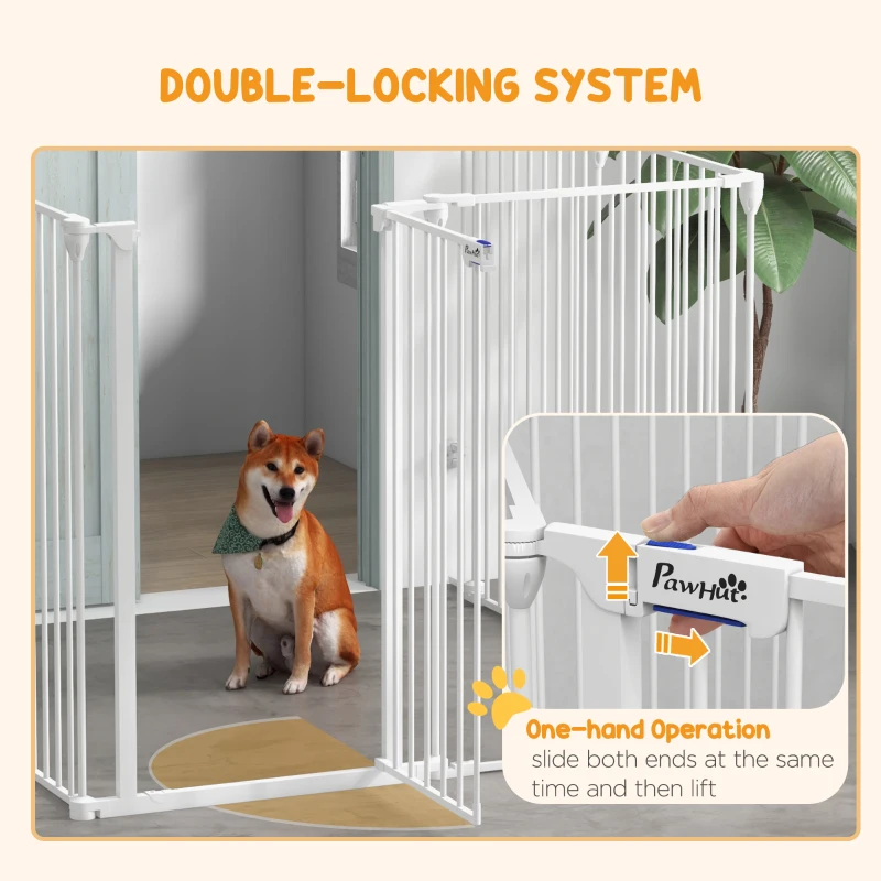 PawHut Tarc de Joaca 2-in-1 Multifunctional pentru Catelusi si Poarta de Siguranta pentru Animale de Companie, 6 Panouri, Tarc pentru Exercitii cu Usa cu Dubla Blocare, 100cm Inaltime, Alb