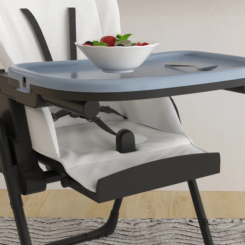 ZONEKIZ Seggiolone Pappa Pieghevole per Bimbi da 6-36 Mesi, Altezza Regolabile e Schienale Reclinabile, Nero e Bianco