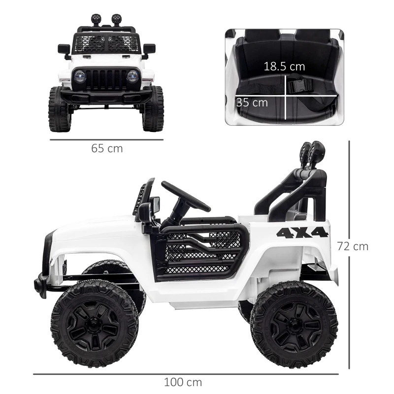 HOMCOM Masina Electrica pentru Copii Jeep Off-Road cu Telecomanda, 2 Viteze 3-5km/h, 100x65x72 cm, Alb(m-3)