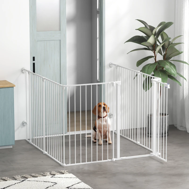 PawHut Tarc pentru Caini, Tarc Pliabil pentru Caini, Curte Metalica pentru Iepuri, Gard pentru Cusca de Animale de Companie cu Usa pentru Interior si Exterior, 90H x 123L x 102l cm, alb