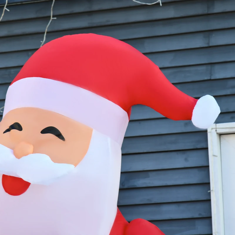 HOMCOM Aufblasbarer Weihnachtsmann mit LED-Beleuchtung inkl. Gebläse, Halteseilen, Bodenspieße, Sandsäcke,140cm x 85cm x 250cm